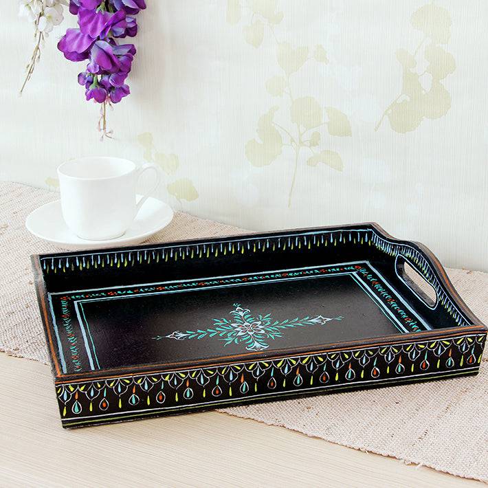 HAND PAINTED TRAY: BLACK - India shopping