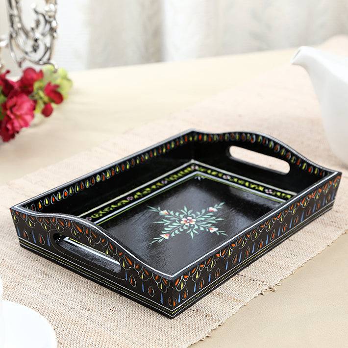 HAND PAINTED TRAY: BLACK MUGHAL ART - India shopping