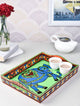 Hand Painted Tray Blue Elephant Madhubani Art
