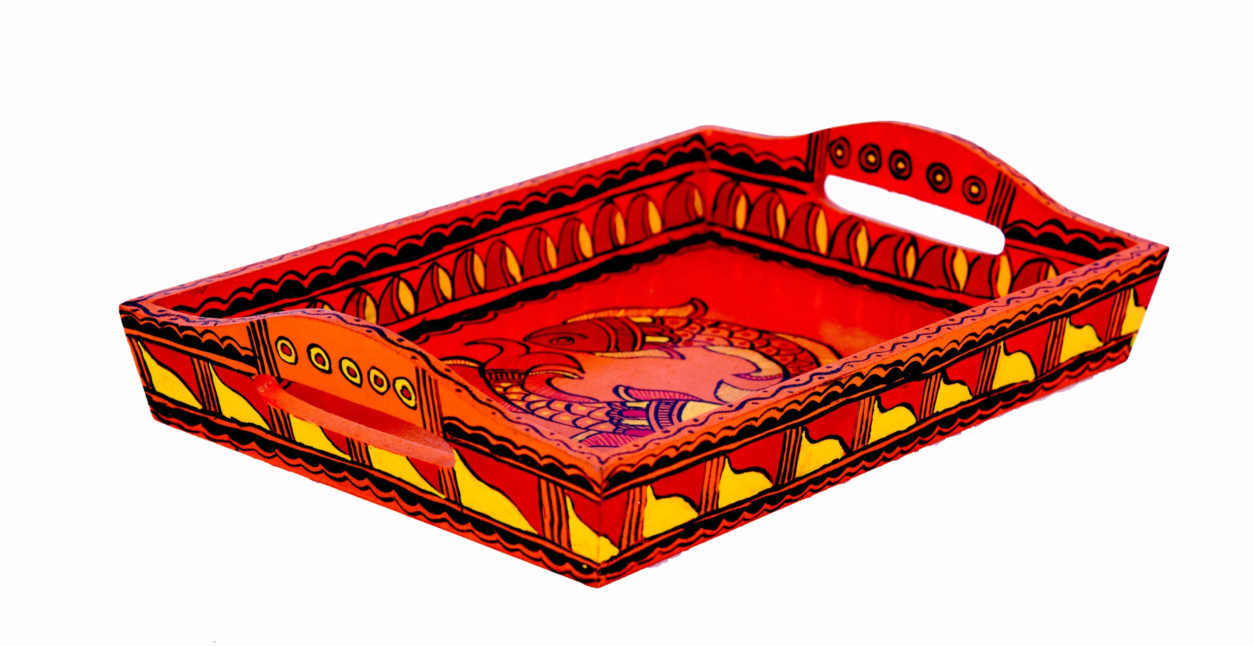 Hand Painted Tray : Fish Duo Madhubani Painting Tray - India shopping