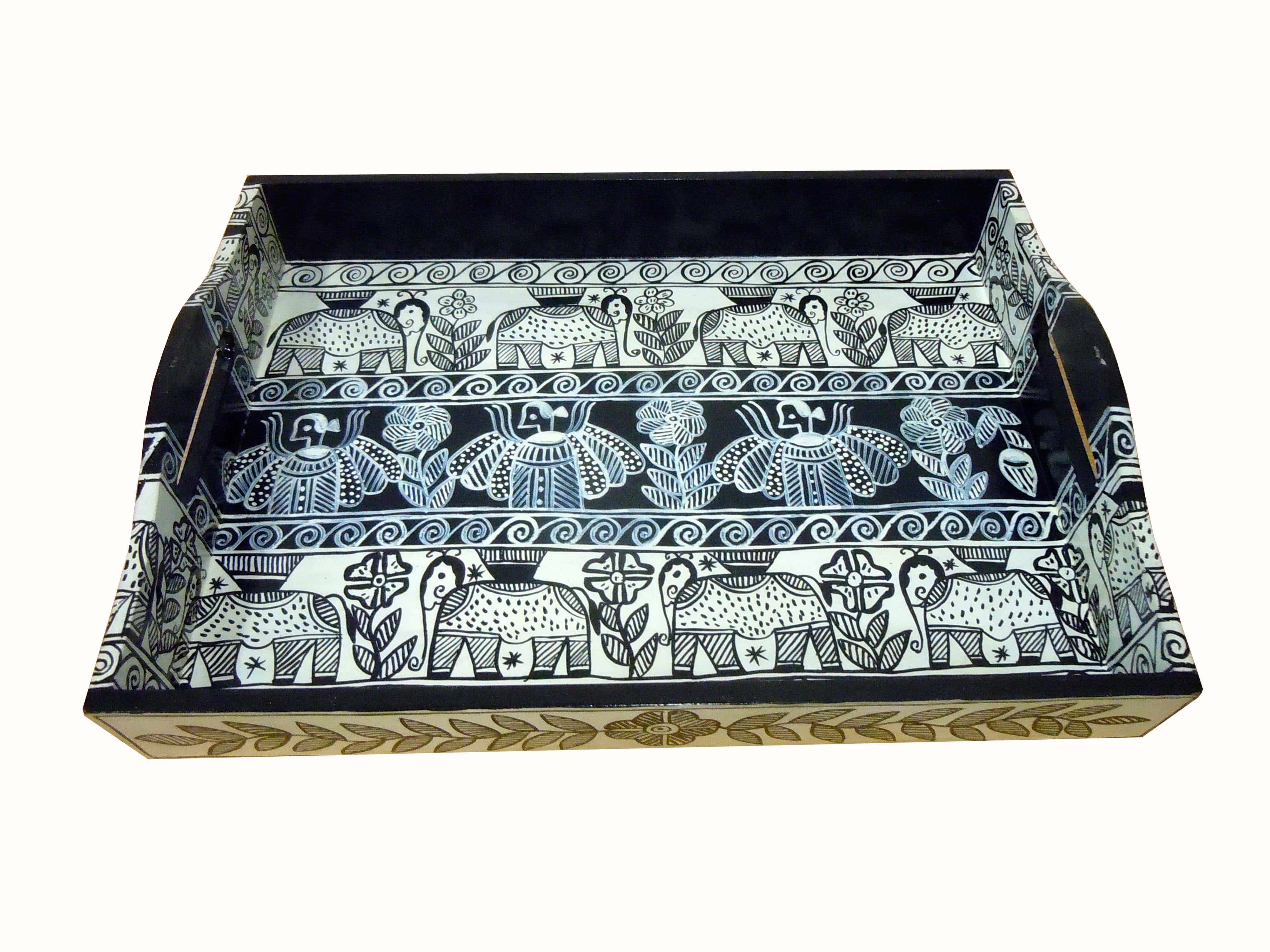 Hand Painted Tray : Madhubani Painting Tray - India shopping