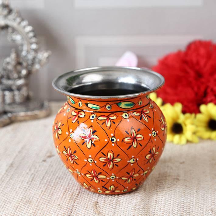 Stainless steel kalash - Orange - India shopping