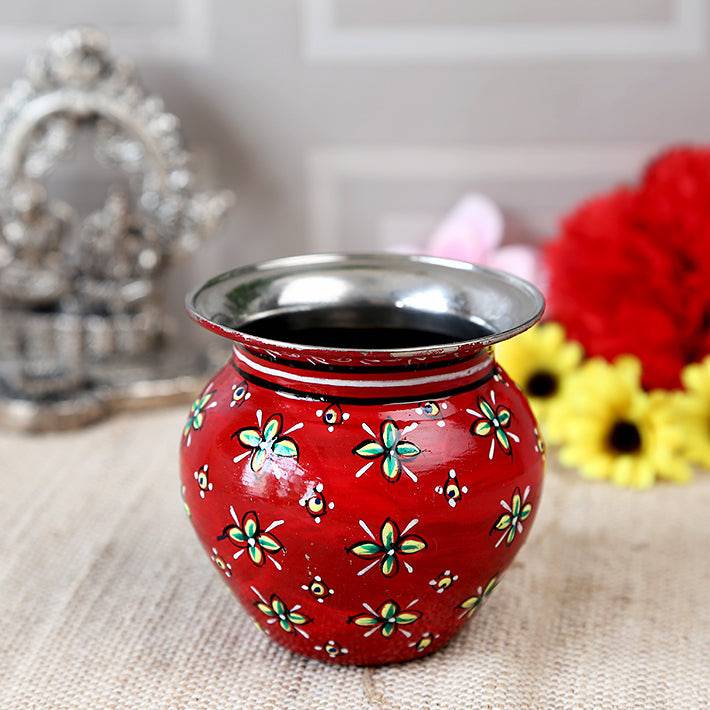 Stainless steel kalash - Red - India shopping