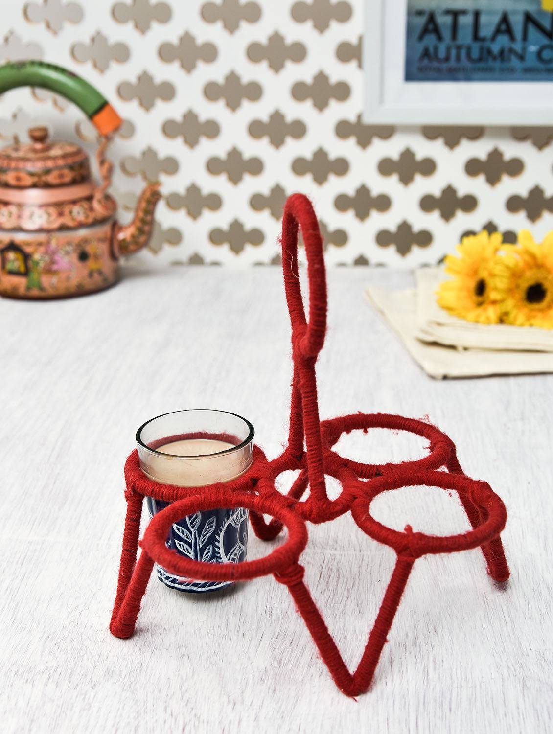 Tea Glass Stand Four CHIKA: RED - India shopping