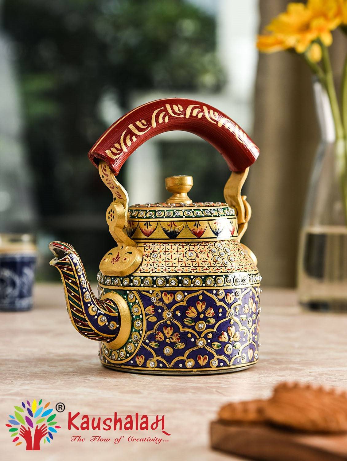 Traditional Indian Hand Painted Tea Kettle - Celestial - India shopping