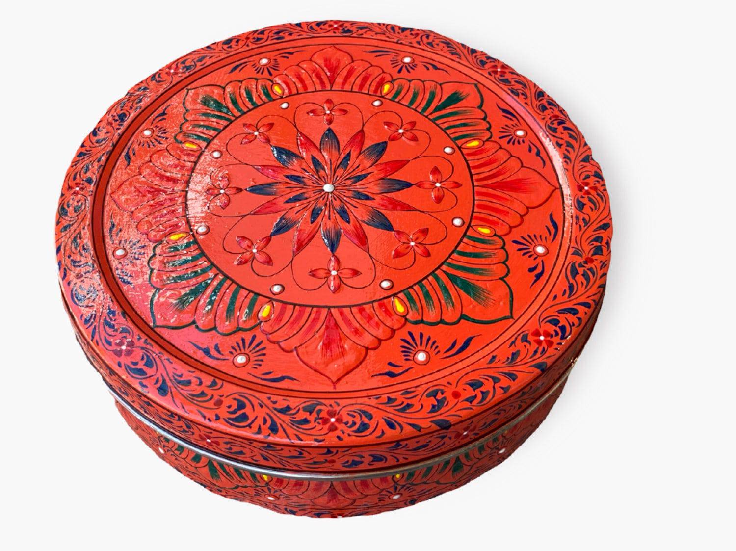 Hand Painted Spice Box - Orange Masala Box, Spice Containers, Indian Masala Daani - India shopping