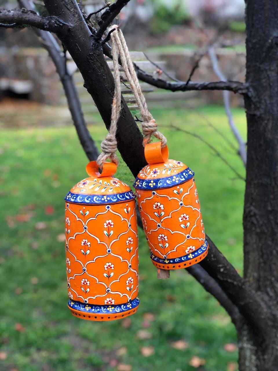 hand painted cow bells - Hanging bells set of  2 - India shopping