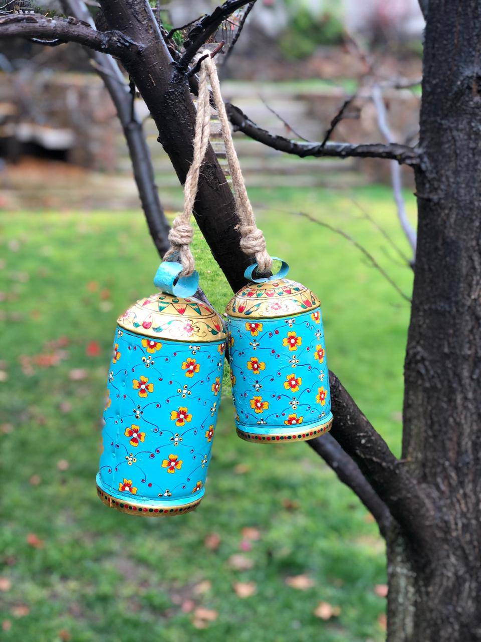 hand painted cow bells - Hanging bells set of  2 - India shopping