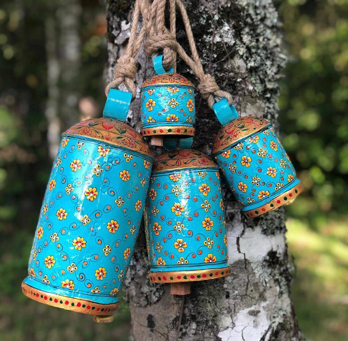 hand painted cow bells - Hanging bells set of  4 - India shopping