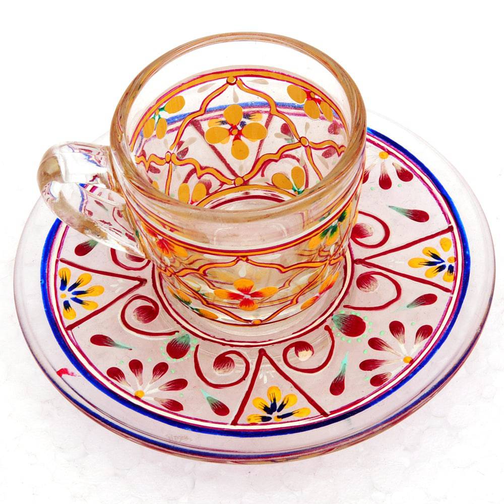 Hand Painted Cup & Saucers set of 6 - India shopping