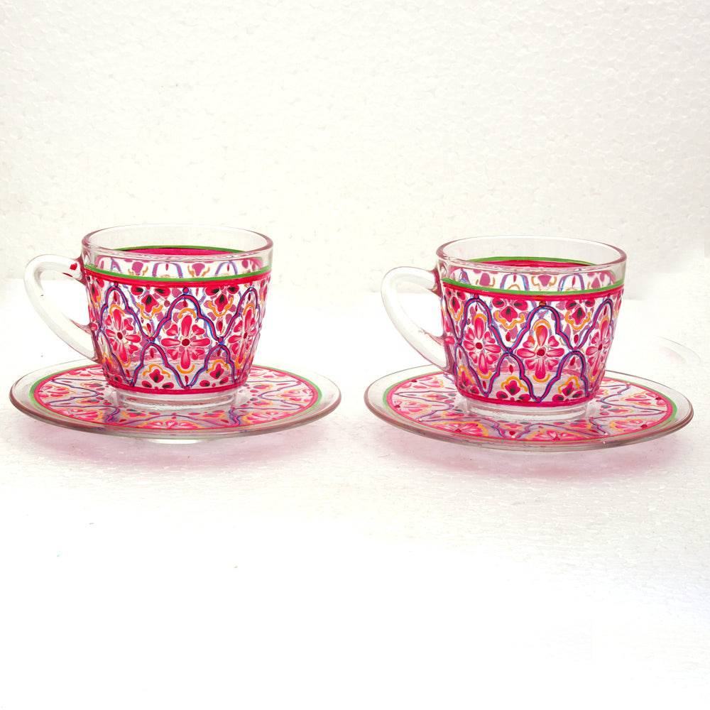 Hand Painted Cup & Saucers set of 6 - India shopping