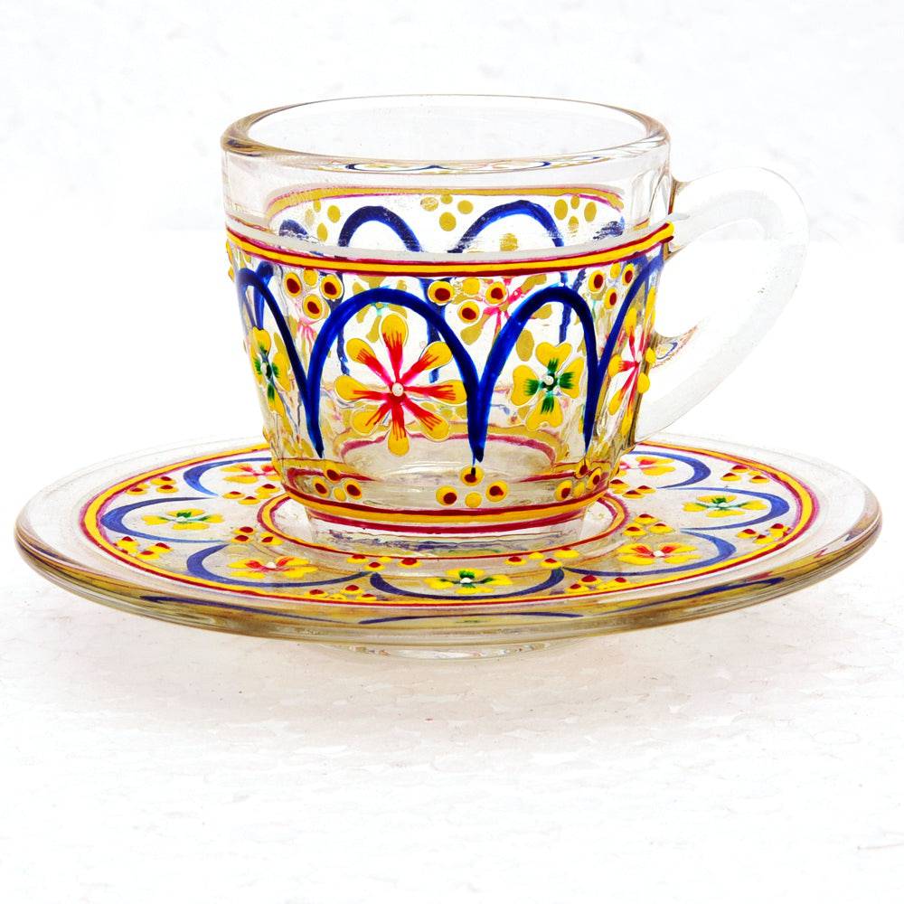 Hand Painted Cup & Saucers set of 6 - India shopping