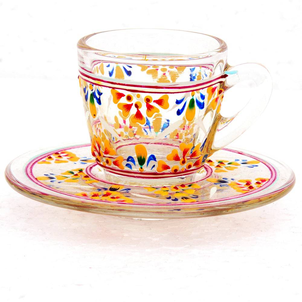 Hand Painted Cup & Saucers set of 6 - India shopping