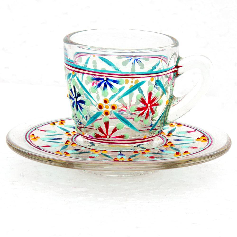 Hand Painted Cup & Saucers set of 6 - India shopping