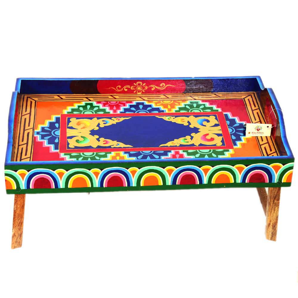 Hand Painted folding Table cum Tray - Ladakhi Art - India shopping