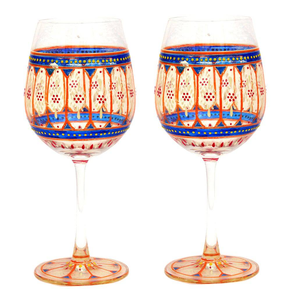 Hand Painted Ocean Madison Bordeaux Set, 600ml, Set of 2, Perfact couple gift, Bar lovers Collectible - India shopping