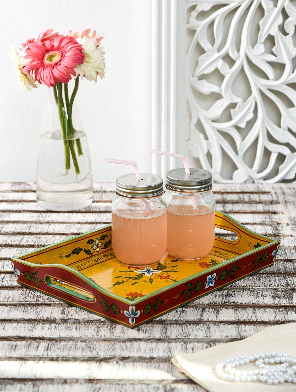 Hand Painted tray set of 2 : Mughal Floral - India shopping