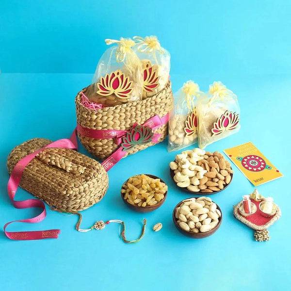 Dry Fruit in Jute Bag with Rakhi Set - India shopping