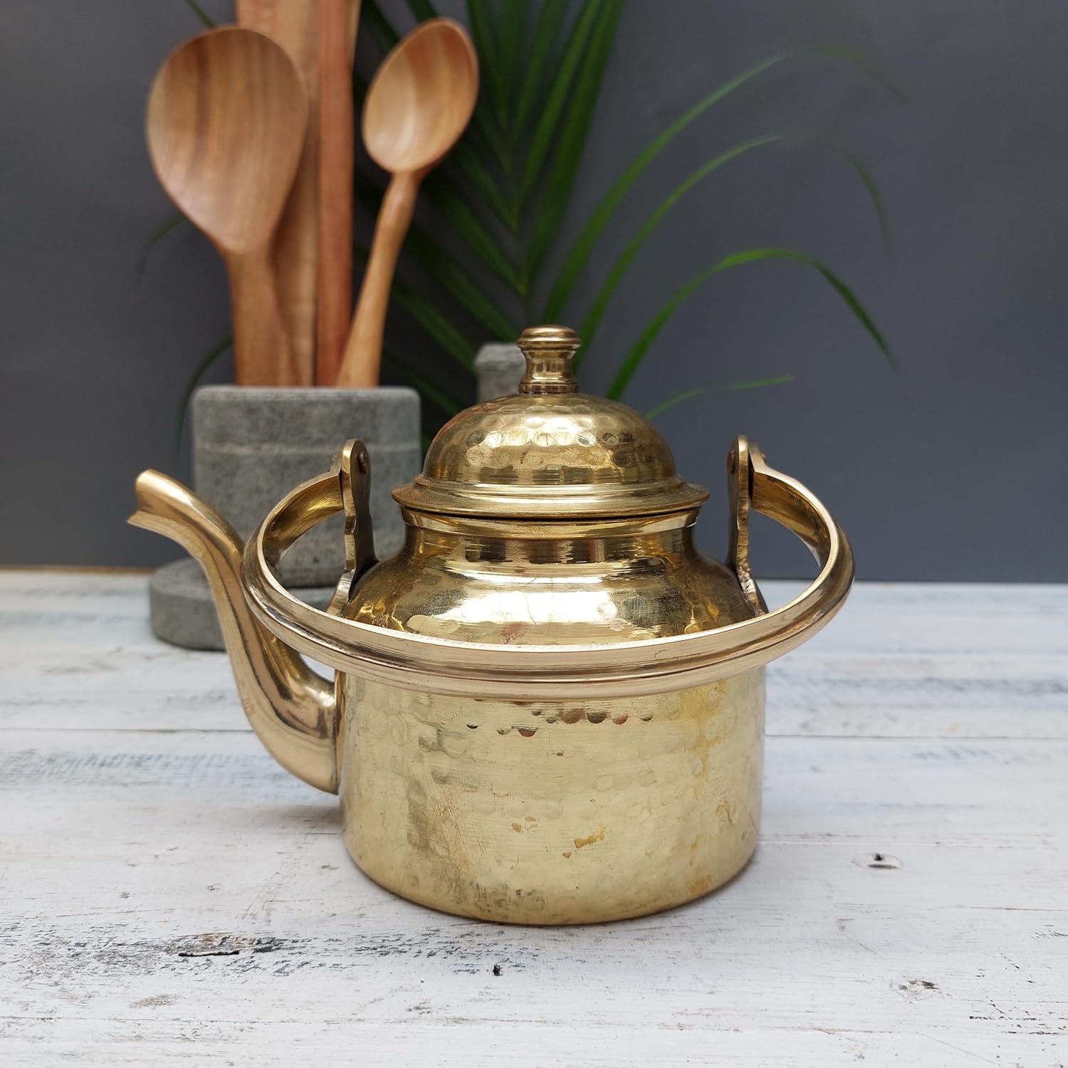 Brass Hammered Tea Kettle Pot – 500 ml Stylish Serving Kettle