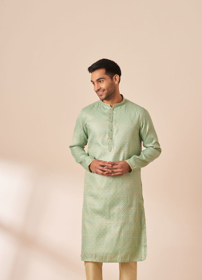 Manyawar Pastel Green Jacquard Kurta Pajama