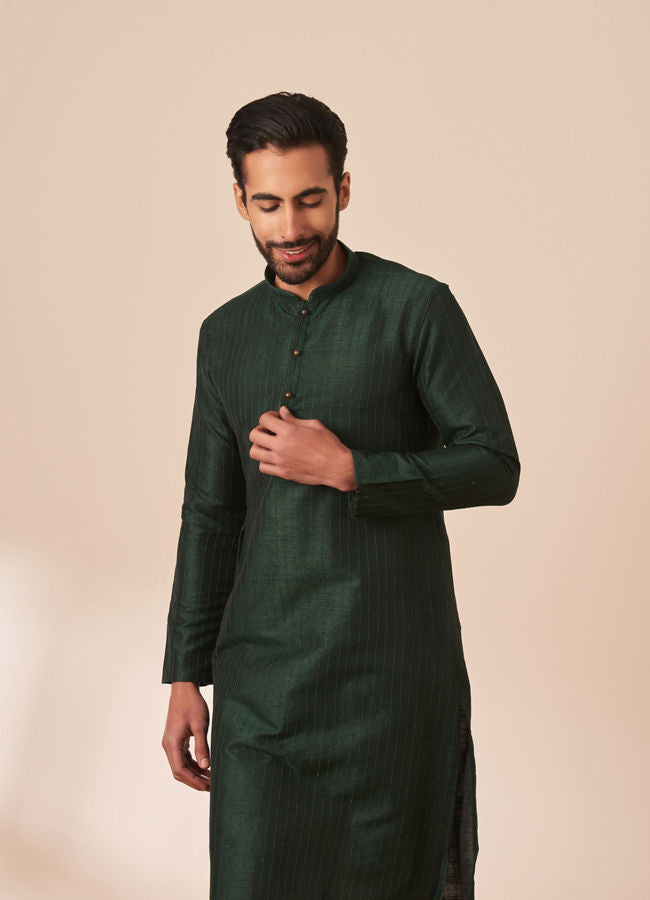 Manyawar Emerald Green Jacquard Kurta Pajama