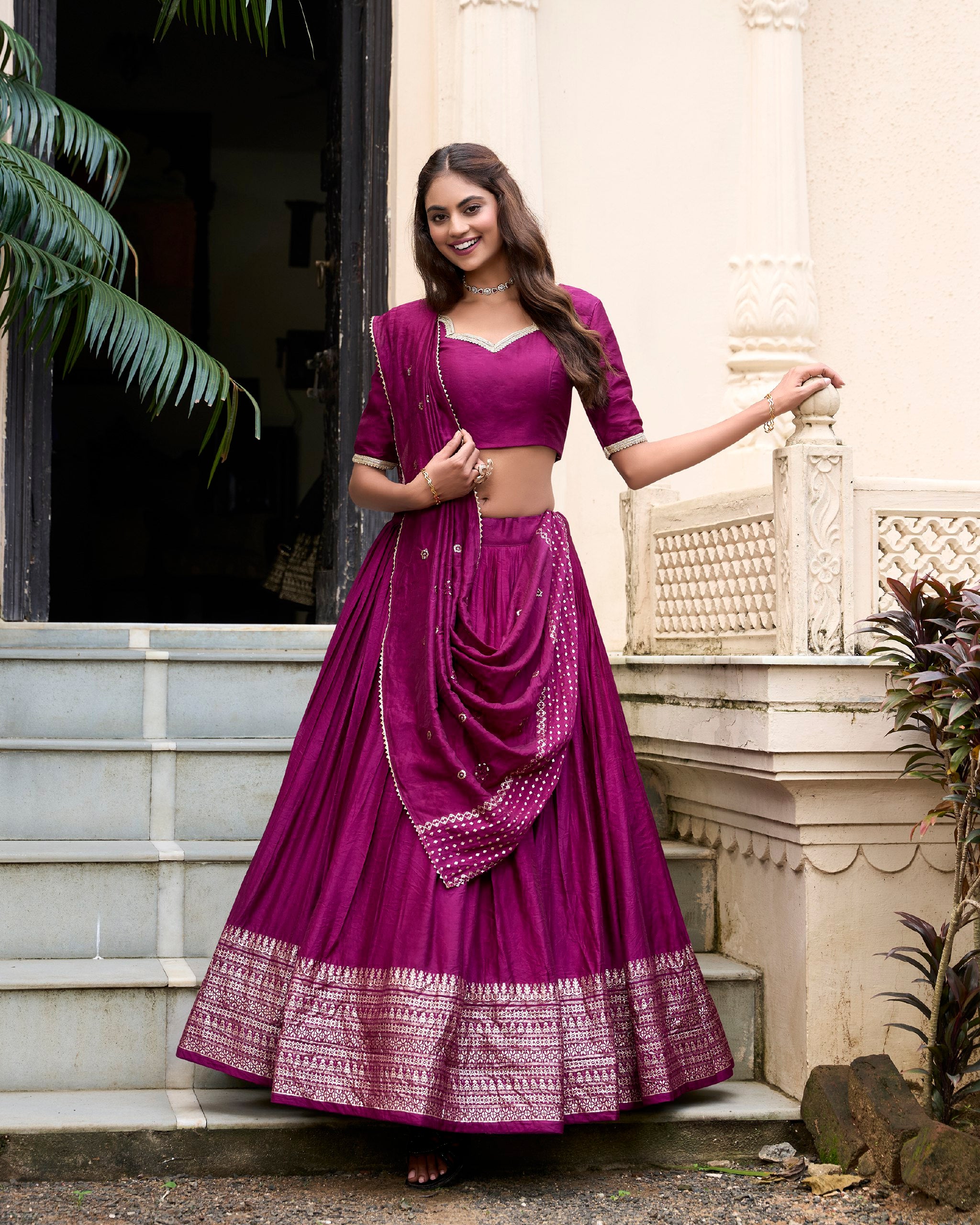 Pure Chanderi Lehenga | Plain With Zari Weaving Work Border | Ready To Wear