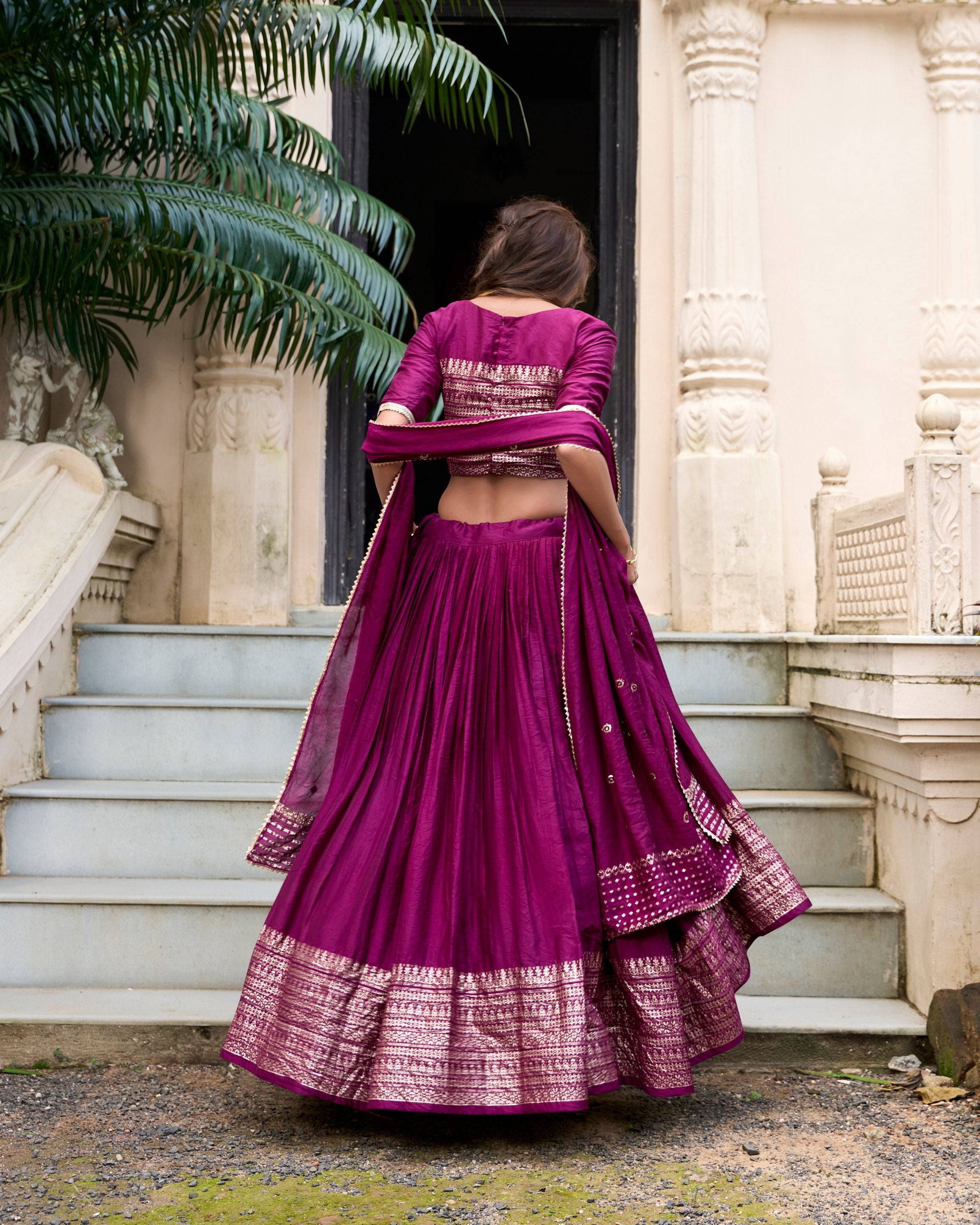 Pure Chanderi Lehenga | Plain With Zari Weaving Work Border | Ready To Wear