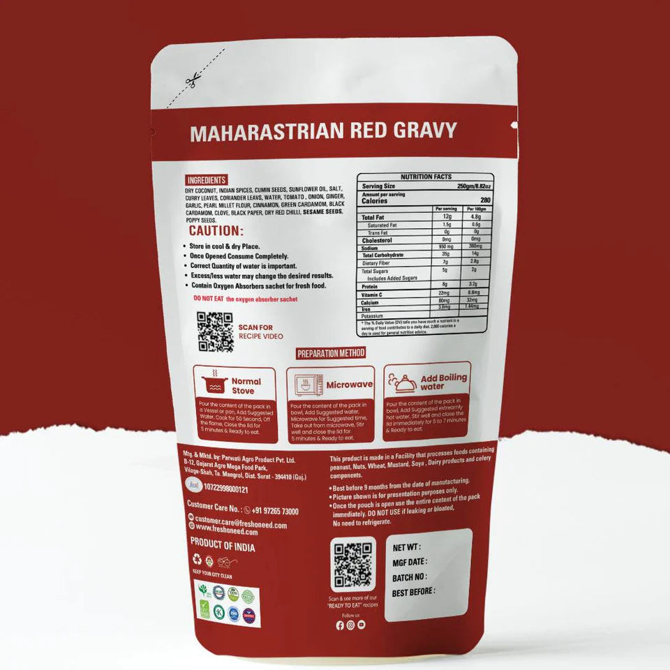 Fresh O Need Maharastrian Red Gravy - Ready To Eat 250 gms