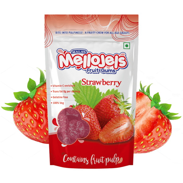 Strawberry Mellojels Gums  Zip Pouch - 150 gms - India shopping