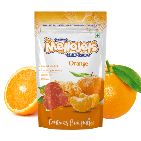 Orange Mellojels Gums Zip Pouch - 150 gms - India shopping