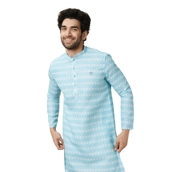 Manyavar Light Blue Self Chequered Printed Kurta - India shopping