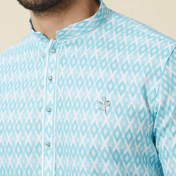 Manyavar Light Blue Self Chequered Printed Kurta - India shopping