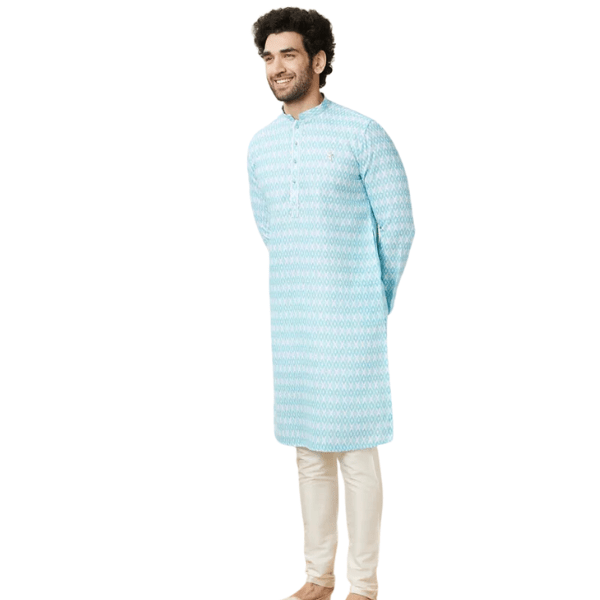 Manyavar Light Blue Self Chequered Printed Kurta - India shopping