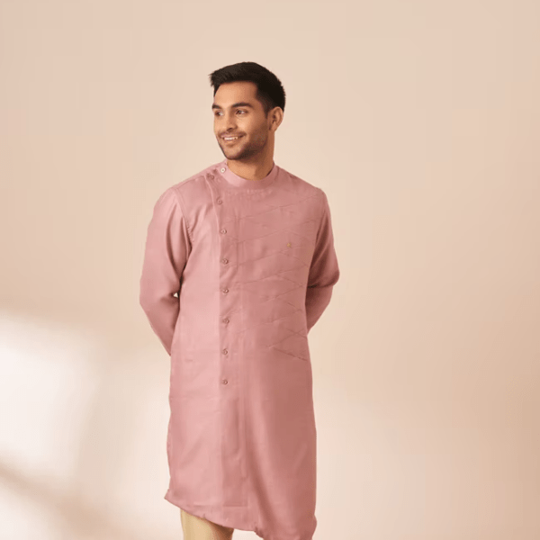 Manyavar Light Pink Thread Embroidered Kurta - India shopping