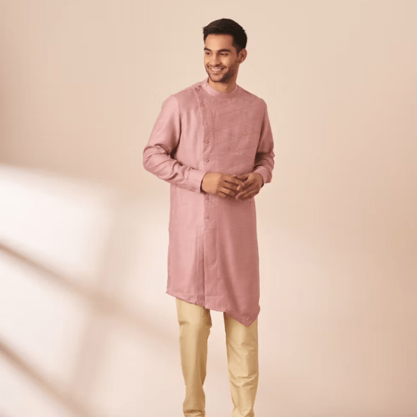 Manyavar Light Pink Thread Embroidered Kurta - India shopping