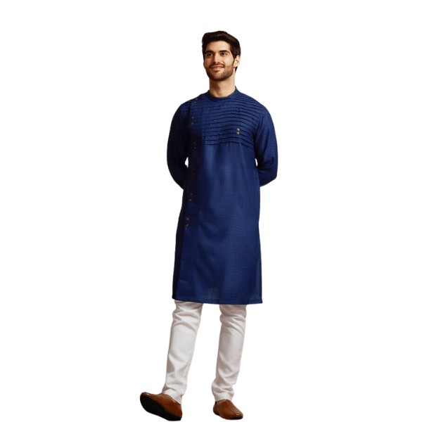 Manyavar Sophisticated Blue Chequred Kurta - India shopping