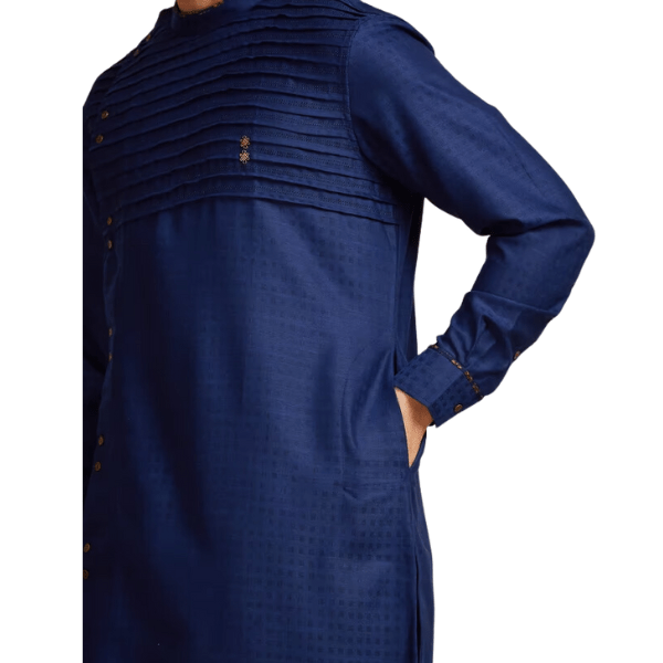 Manyavar Sophisticated Blue Chequred Kurta - India shopping