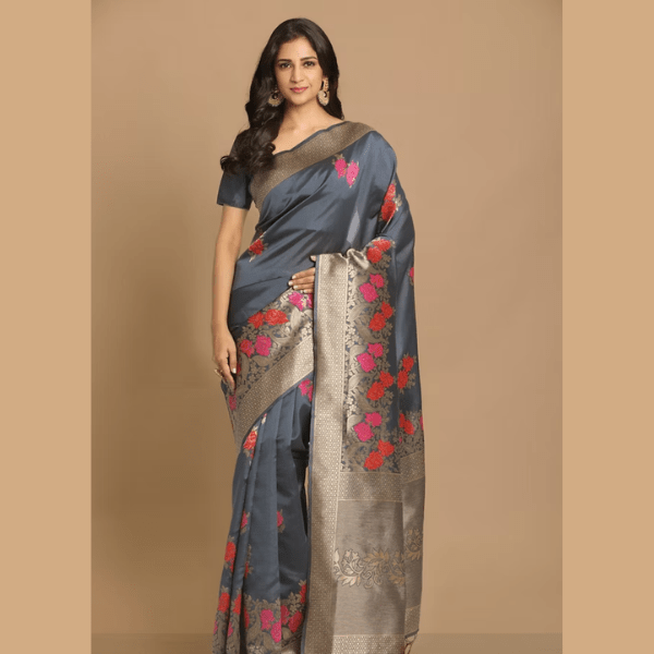 Manyavar  Ready to Wear  Graceful Grey Weaved Saree - India shopping