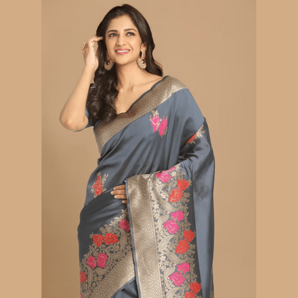 Manyavar  Ready to Wear  Graceful Grey Weaved Saree - India shopping