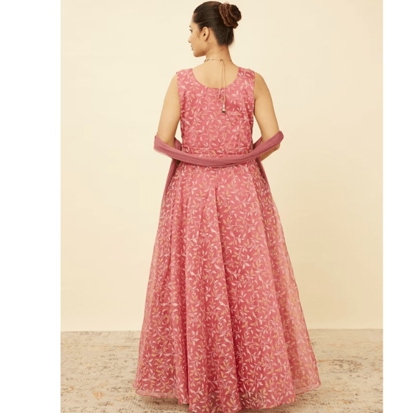 Manyavar Shell Pink Botanical Patterned Gown - India shopping