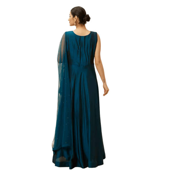 Manyavar Teal Blue Embellished Empire Waist Dress - India shopping