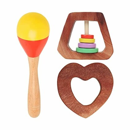 Matoyi Multicolor Non Toxic Trapezium Rattle, Heart Shaped and mount maraca or Jhunjhuna 0-2 Y 21.5 x 30.5 x 2 cm