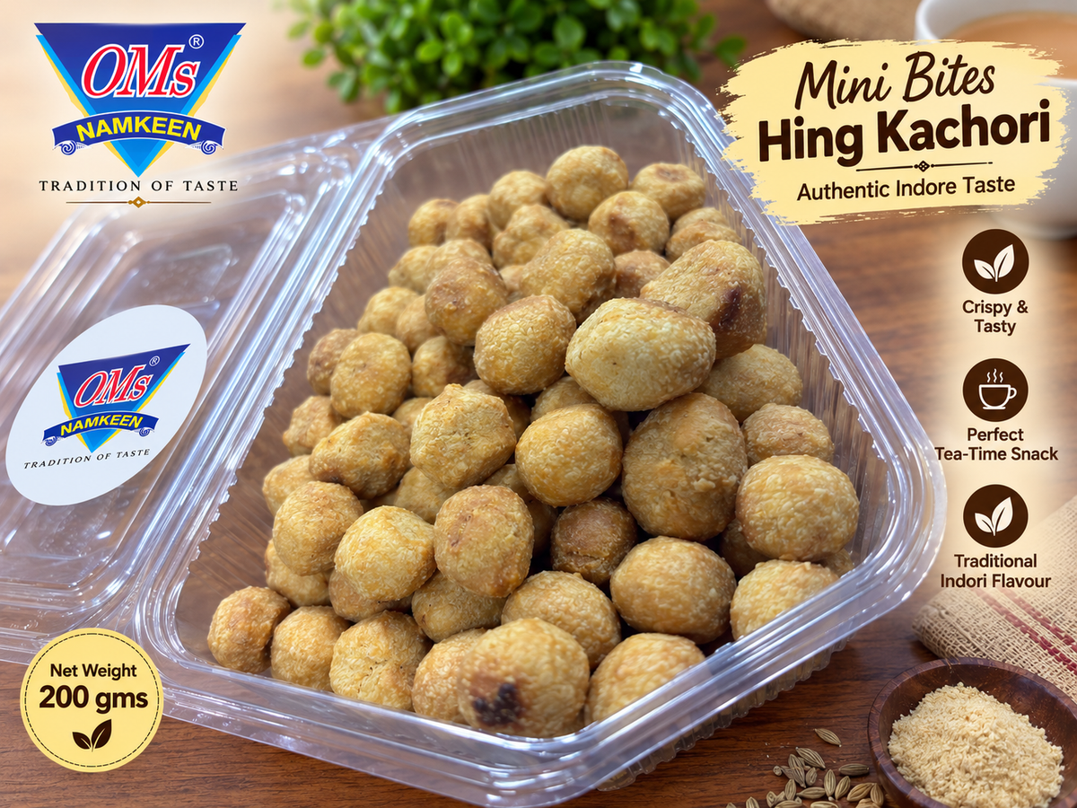 Om Namkeen Mini Bites Hing Kachori 200 gms Authentic Indore Crispy Snack