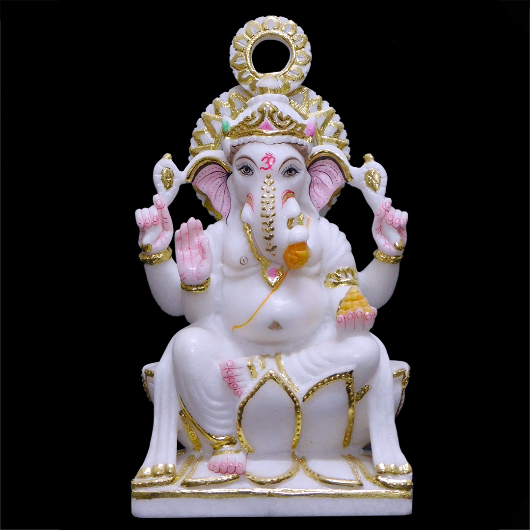 Ganesh Ji Marble Statue - 12 x 7 x 4 inches