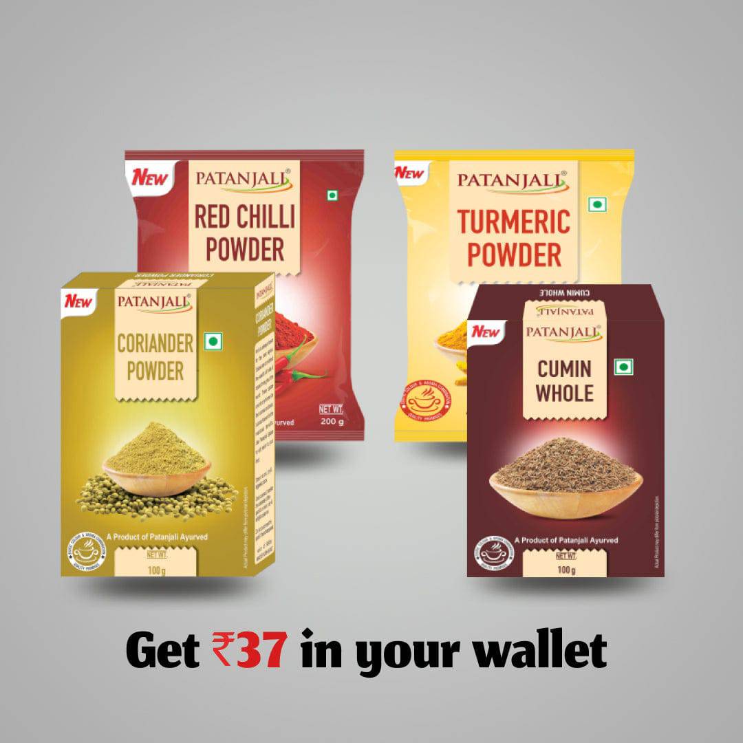 Patanjali Spices Combo- Coriander Powder+Red Chilli+Turmeric Powder+cumin wholeRs 37 Off - 900 gms - India shopping