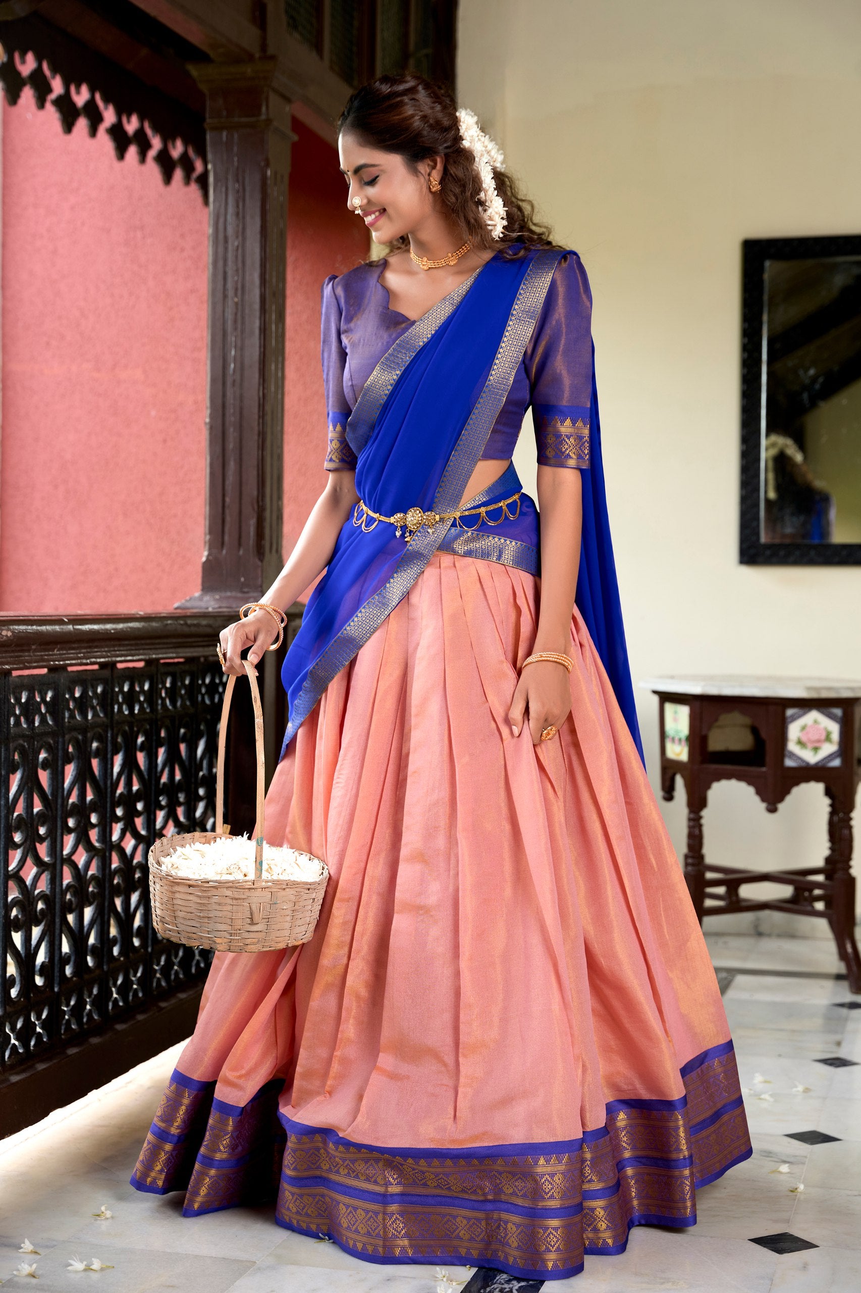 Kanchipuram Lehenga Choli With Intricate Zari Weaving