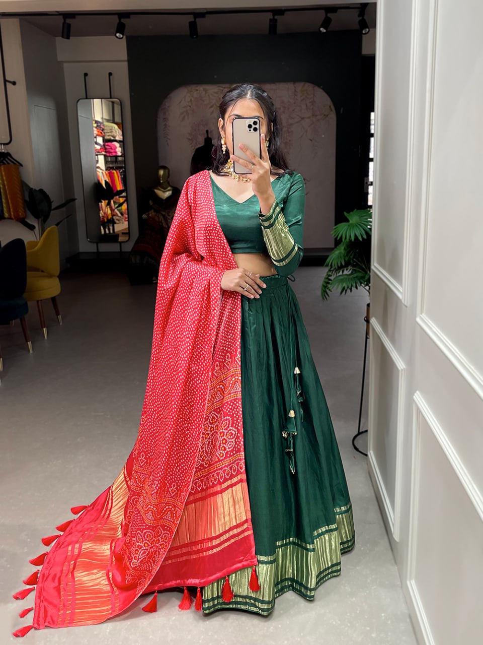 Latest Gaji Silk Dyeing With Lagdi Patta Lehenga Choli