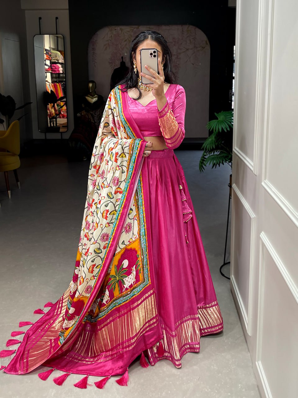 Latest Gaji Silk Lehenga Choli Dyeing With Lagdi patta Work | Ready To Wear