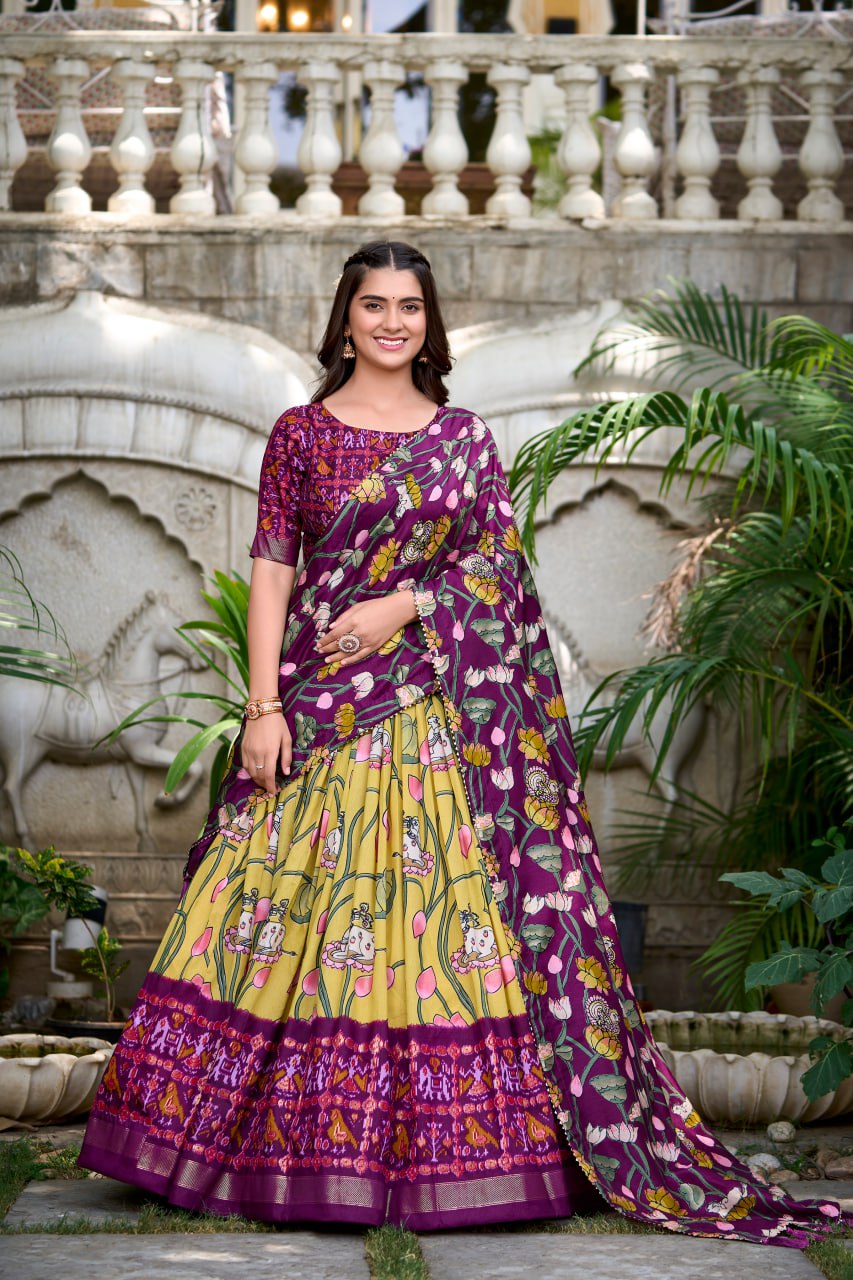 Traditional Lehenga Choli Pichwai With Patola Print And Zari Weaving Border | Ready To Wear