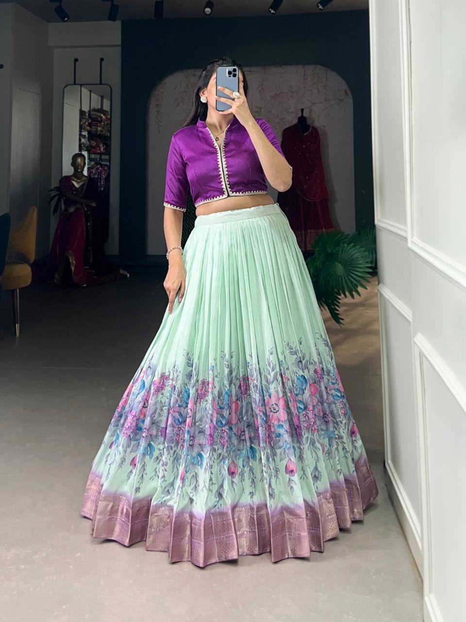 Modern Charm of Floral Prints – The Cotton Silk Lehenga Choli